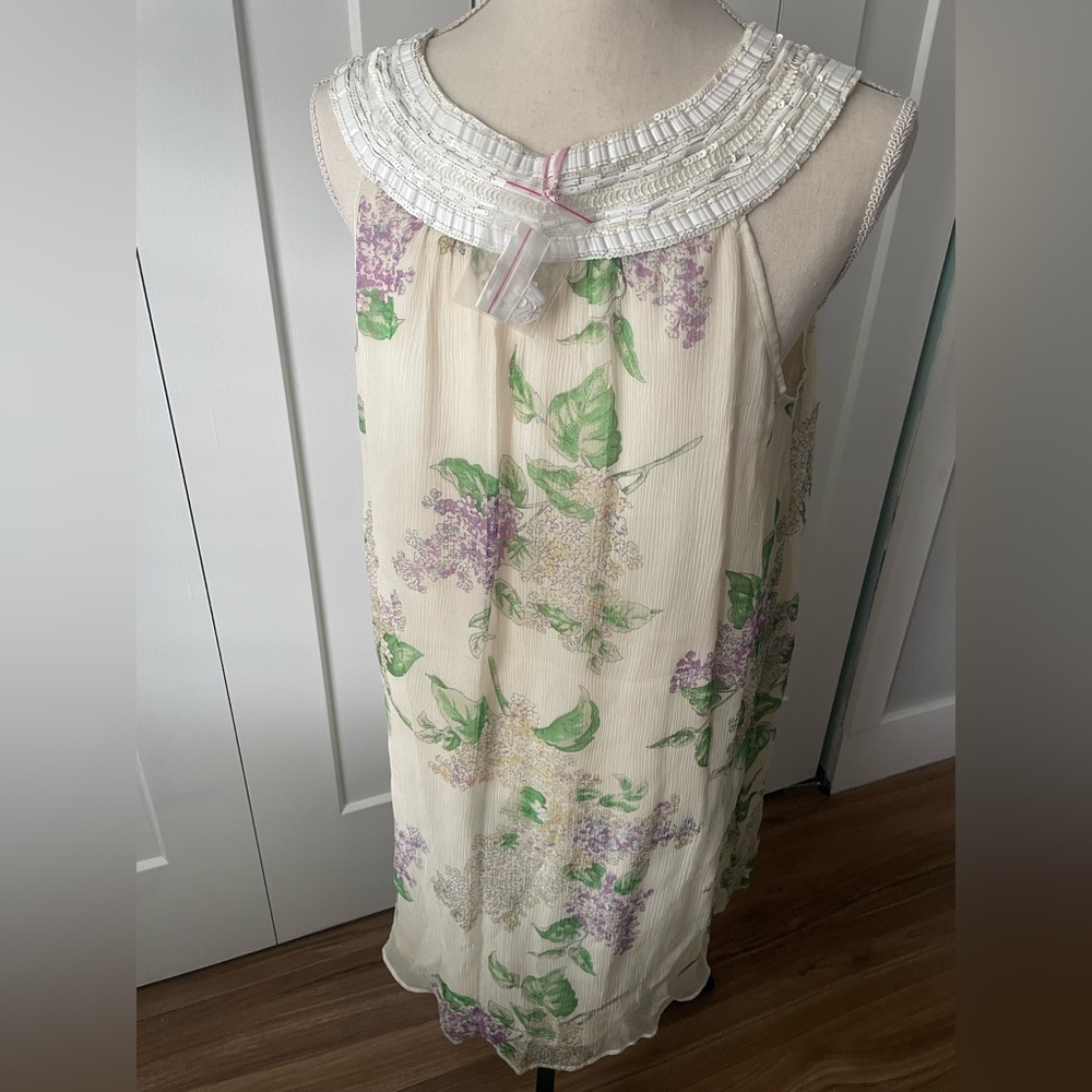 Calypso St Barth XS Floral Sleeveless silk shift Dress Beaded Neckline . NWOT.
